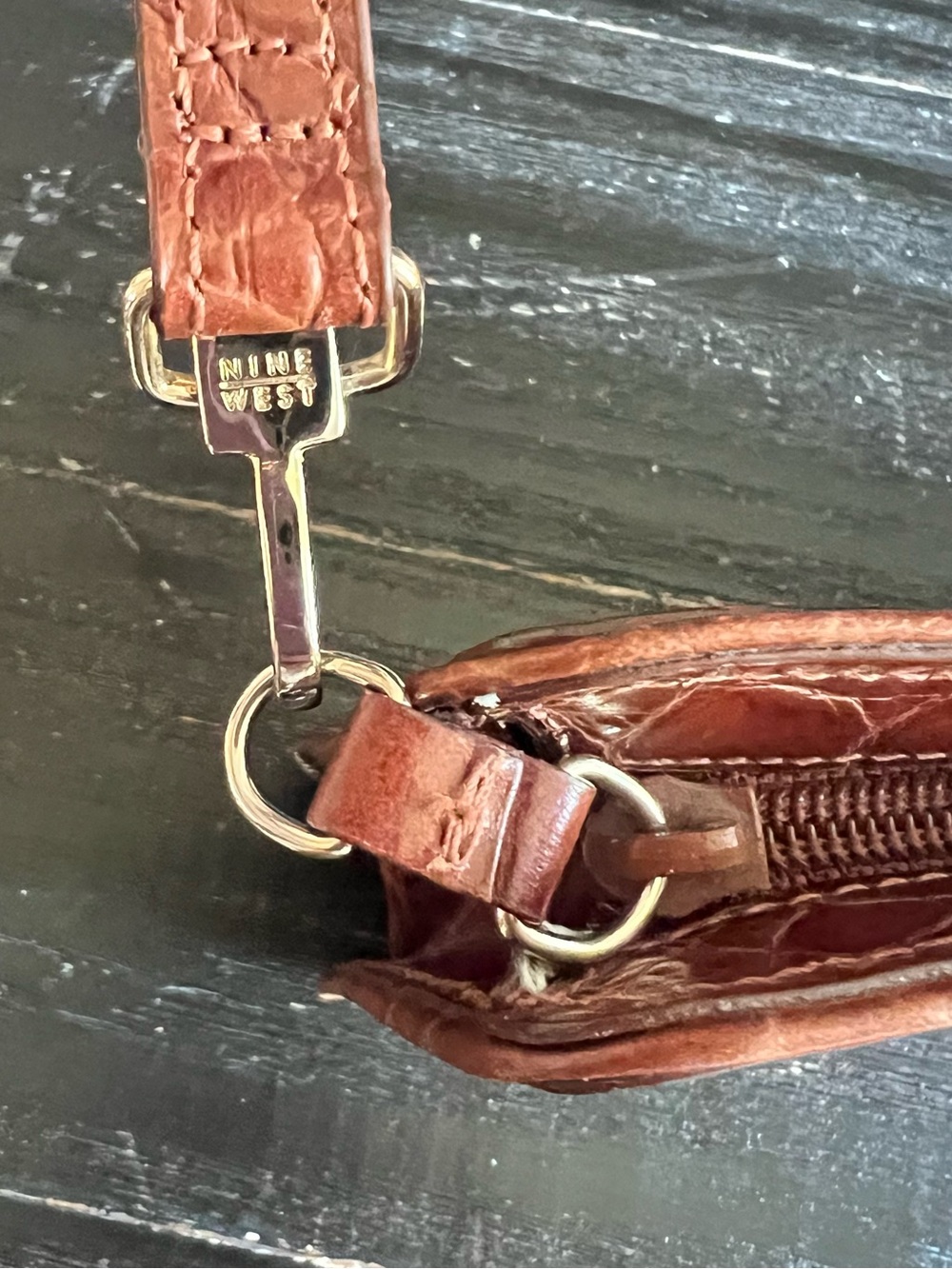 Nine West Brown Croc-Embossed Leather Wristlet - Picture 4 of 11